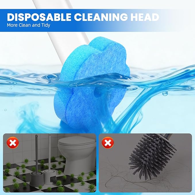 Disposable Toilet Brush with 48 Refills, Toilet Brushes and Holders, Toilet Wand Brush Starter Kit, Wall Mounted Toilet Bowl Cleaner Wand for Bathroom Maintenance