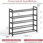 Bumusty 5-Tier Expandable Shoe Rack for Closet, 18“-33” Adjustable Shoe Rack for Small Space, Small Shoe Organizer for Front Door, Sturdy Metal (Black)