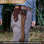 Hatchet, 15.7" Camping Axe with Leather Sheath, Bushcraft Axe with 1065 Carbon Steel & Beech Handle, Survival Hatchet for Wood Splitting and Chopping - Perfect for Gardening and Outdoor