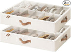 StorageWorks Shoe Organizer for Closet, Fits up to 24 Pairs, 2-Pack Ultra-thick Fabric Under Bed Shoe Storage Containers with Bottom Support and Adjustable Dividers, Beige