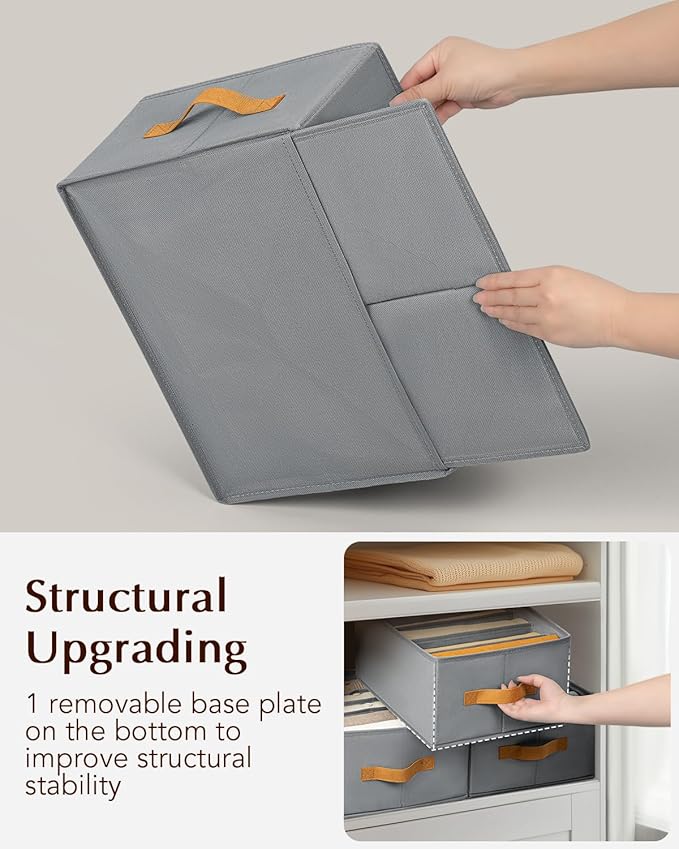 Homsorout Clothes Organizers and Storage - 4/5/7 Grids Fabric Jeans Organizer with Handles, Foldable Closet Organizers Dividers, Wardrobe organizer for Pant, Sweater, T-shirt, Scarf, 3 Pack, Pale Grey
