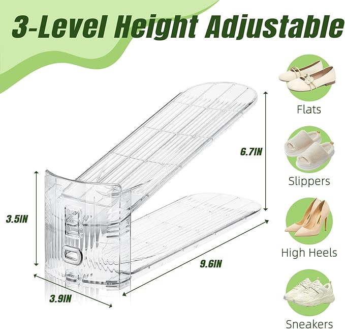 MOVDEET Shoe Slots Organizer,16 Pack Transparent Shoe Stacker Adjustable Shoe Slot Organizer Space Saver Shoe Rack Holder Shoes Storage Organizers for Closet,Transparent