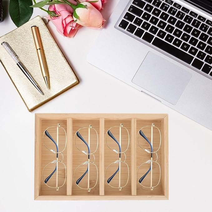 Toyvian Wooden Eyeglasses Storage Tray and Display Rack Glasses Organizer for Home Tabletop Eyewear Storage with 4pcs Tray Set