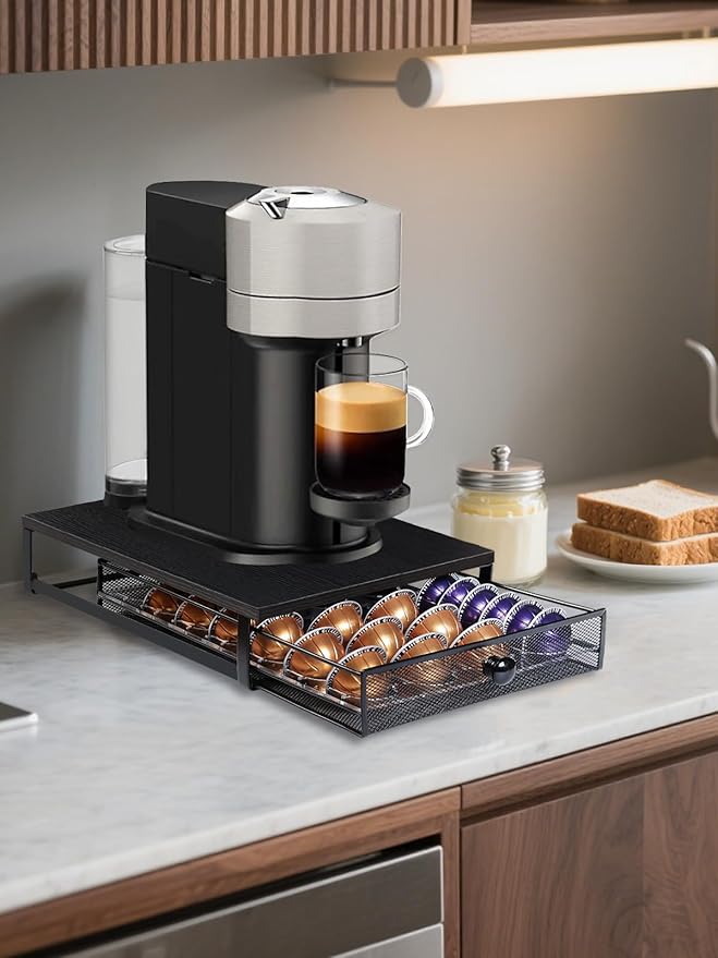 Sedegn Coffee Pod Holder Drawer Organizer Capsules Storage Organizer with Sliding Drawer Compatible For Pods, Holds up to 56 Small or 28 Big Pods Black