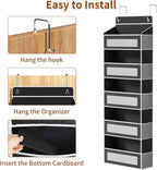 Over The Door Organizer with 5 Large Pockets, Over the Door Storage 10 Side Pockets 44 lb Load Behind Door Storage, Door Organizer Hanging Shelf for Closet Wall Bedroom Bathroom Nursery, 5-Tier Black