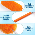 Tanlade 12 Pcs Microfiber Feather Duster for Cleaning 13-31 Inch Extendable Cobweb Dusters Ceiling Fan Duster Washable Bendable Tool for Office Car Window Furniture (Orange)