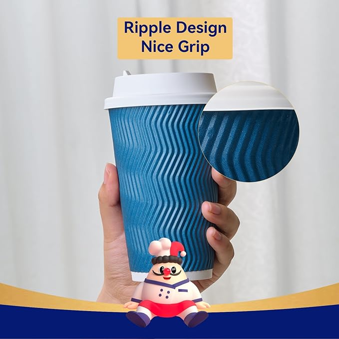 JOLLY CHEF 16oz Coffee Cups with Lids, 80 Pack Disposable Hot Paper Coffee Cups with Lids and Stirrers, Ideal for Travel, Office, Home, Cafe