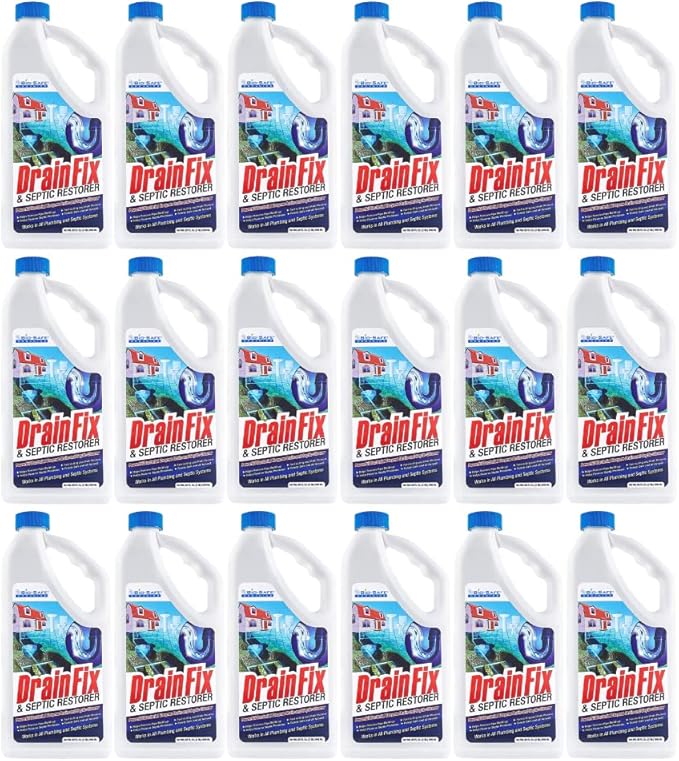 Drainfix & Septic Restorer 32 Oz Septic Tank Treatment | Drainfield Treatment | Septic Safe Drain Cleaner | Enzyme Drain Cleaner | Septic Cleaner | Exxon Valdez Patented - 18 Pack