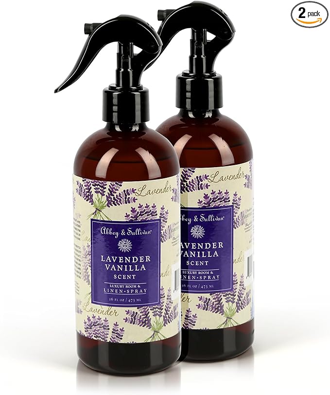 Abbey & Sullivan Linen Spray, Lavender Vanilla, Fabric Freshener and Odor Eliminator, Pack of 2, 16 oz