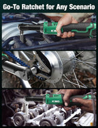 KIMO 3/8" Extended Electric Ratchet Wrench Set, 400RPM 40Ft-Lbs 12V Cordless Ratchet Wrench w/ 2x2.0 Ah Batteries, 1Hour Charger, 7Sockets & 1/4" Adapter, Power Ratchet with Variable Speed & LED Light
