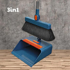 3 in 1 Broom and Dustpan Set with Adjustable Push Broom with 48.8“ Long Handle for Floor Sweeping Outdoor Indoor Sweeping Combo for Home & Kitchen (Blue)