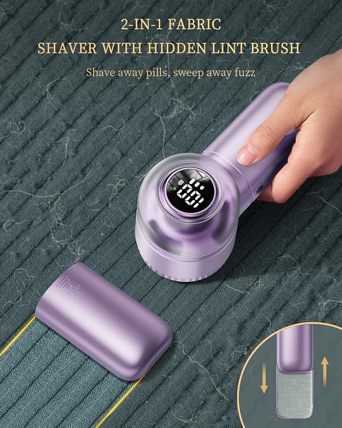 Fabric Shaver with Lint Brush, Large Lint Shaver with Digital Display, 3-Speeds Lint Remover with 6-Leaf Blades, Electric Sweater Shaver to Remove Pilling for Clothes, Furniture