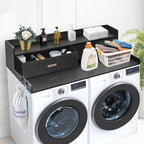 VEVOR 2 Drawers Washer Dryer Countertop with Shelf, 54" x 27" Wooden Laundry Countertop with 2 Hooks & Non-Slip Pads, Washer and Dryer Covers for The Top, Laundry Room Organization and Storage, Black