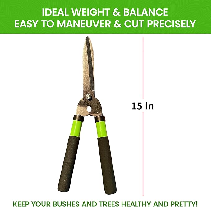 GARDEN GURU Hedge Shears Clippers for Trimming & Shaping Borders, Boxwood, Decorative Shrubs, Bushes, Grass – 15 inch High Carbon Steel Gardening Hedge Clippers & Shears with Comfort Grip Handles (2)