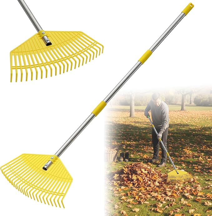 Lightweight Leaf Rake for Lawns - Durable Nylon Plastic Head,Easy Yard & Garden Rake for Women,Seniors,Kids, 16.5" Wide for Leaves, Grass,Pine Needles,Gardening,Adjustable 35–75" Long Handle
