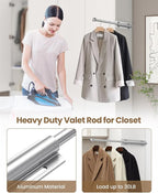 Supforce 16.5" Valet Rod for Closet Pull Out, Retractable Slide Out Valet Rod Closet Organization, Aluminum Valet Clothing Hanger Rods Perfect for Suits, Dresses & Freshly Pressed Clothes, White