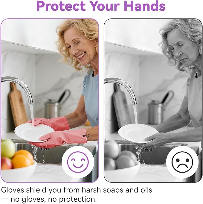 Dishwashing Rubber Gloves for Cleaning – 4 Pairs Kitchen Gloves with Handing Hooks Washing Dishes Household Glove - Large