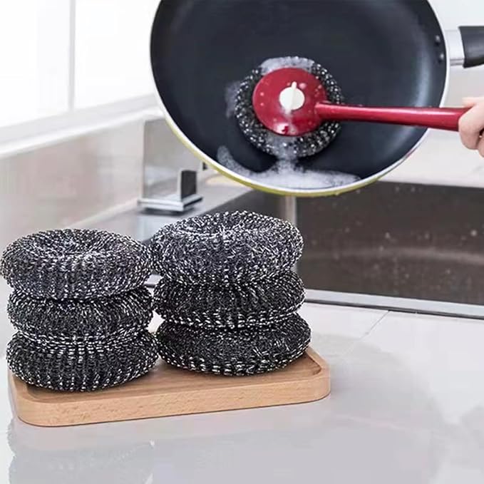 Steel Wool Brush Long Handle Stainless Steel Scrubbers Brush with Replacement Pad for Grill BBQ Pots Pans