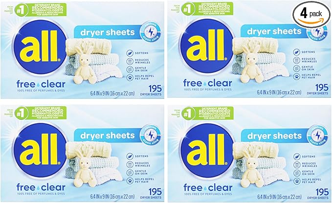 All Free & Clear Dryer Sheets,195 ct (Pack of 4)