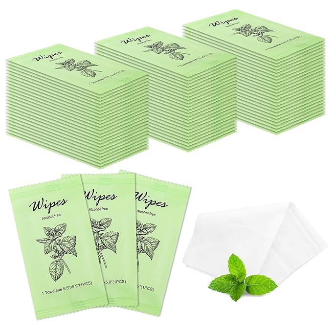 Individual Hand Wipes Wet Wipes Travel Size,Wet Wipes Individually Wrapped Bulk Cleansing Travel Size Wipes for Wedding Travel Restaurant Barbecue (1 Count (Pack of 60), Mint)