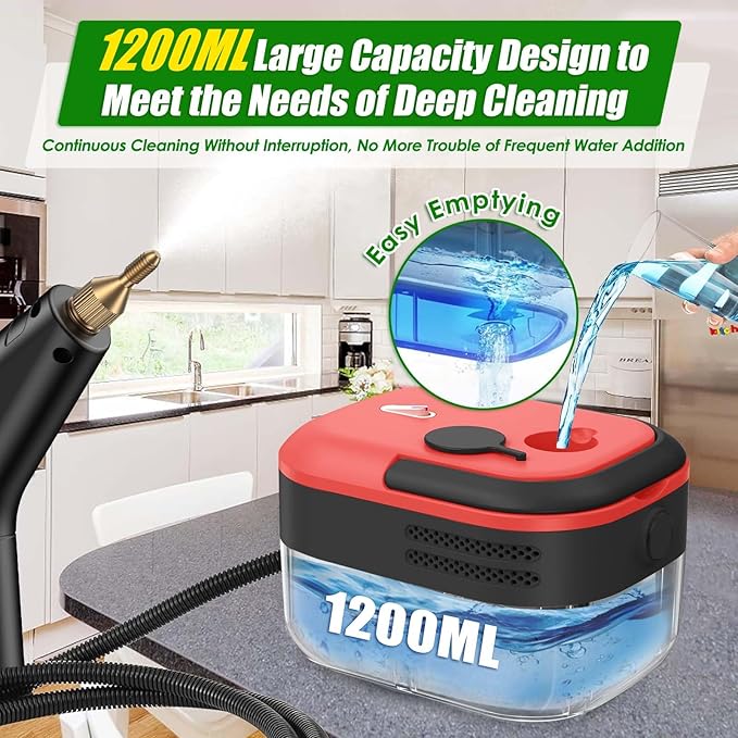 2500W Steam Cleaner for Home & Car, 15s Heat-Up Handheld Steamer for Cleaning, 1.2L Portable High Steam Cleaners, 6-Level Steam Control with 14 pcs Accessories Kit for Car, Floors, Couches, Grout