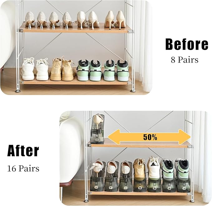 Shoe Slots Organizer, Clear Shoe Stacker, Adjustable Level Shoe Rack,Storage Space Saver for Sneakers Display (Grey Transparent, 10Pack)