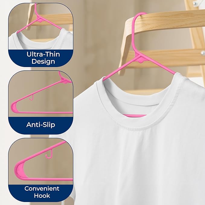 SereneLife 150 Pack Plastic Hangers, Non-Slip, Space-Saving Closet Organizers, Durable and Strong for Shirts, Sweaters, Hoodies, Kids Clothes & Dresses, Ultra-Thin, Lightweight
