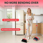 YZO Broom and Dustpan Set, 50.6-Inch Long Handle Standing Design, Dustpan Front Rubber Tight Seal, Broom with 5-Layer Bristles, Suitable for Living Room, Bedroom, Yard, Office and Apartment(Gray&Red)