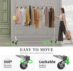 Simple Trending Industrial Grade Z Base 70in extra long Clothes Garment Rack, Commercial Grade Rolling Clothing Rack, Heavy Duty 450lb Load with Wheels, Chrome