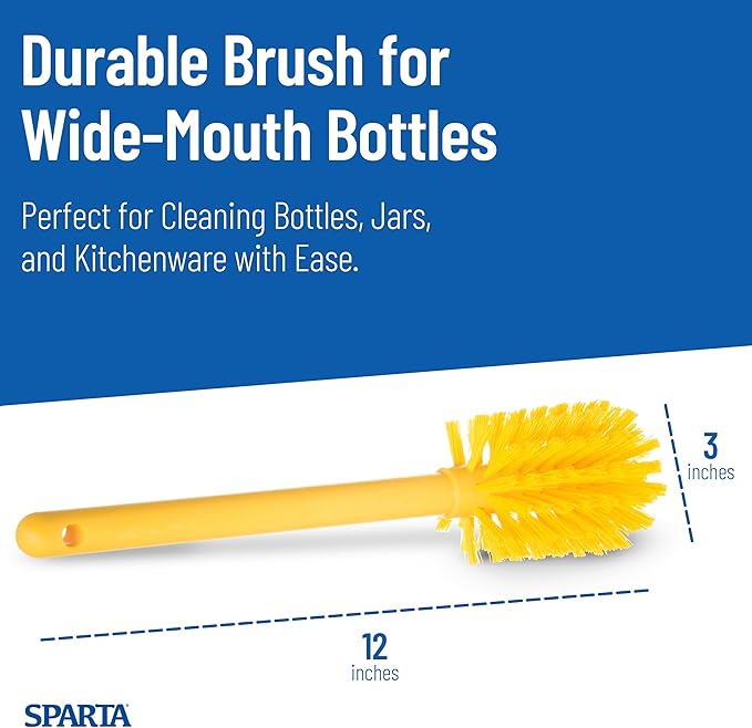 SPARTA 12 Inch Bottle Brush with Polyester Bristles and Plastic Handle, Color Coded, Large Round Head Cleaner for Bottles Jars and Food Service Equipment, Yellow