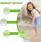 Mini Broom with Dustpan for Kids, 28-in Handle Kids Broom and Dustpan Set for Toddlers Cat-Shaped Children Broom and Cleaning Set Boys Girls Small Housekeeping Helper Set, Green