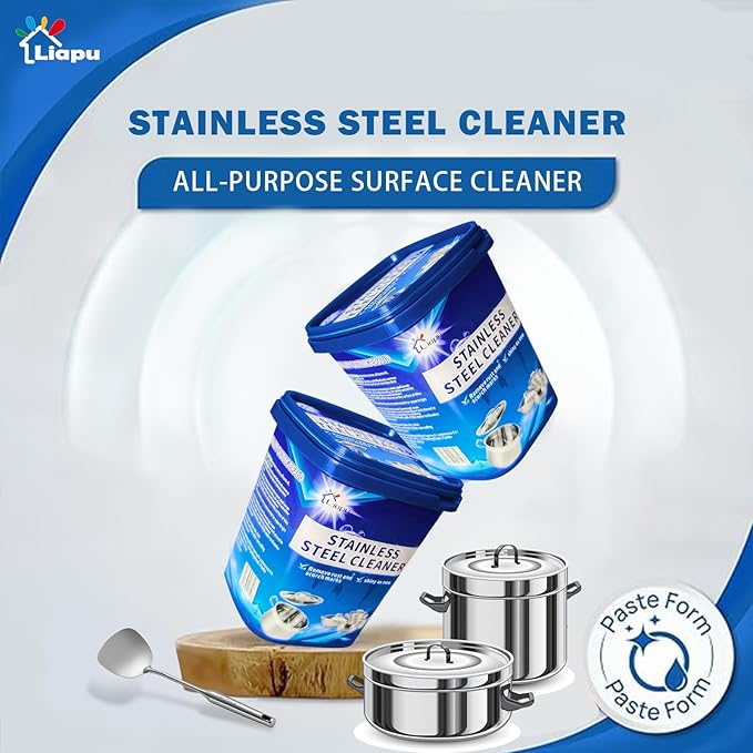 Liapu Stainless Steel Cleaner Paste – Heavy Duty Polish for Cookware, Sink, Grill, Pots & Pans – Restores Shine, Removes Rust & Stains – Safe for Kitchen & Appliances (1)