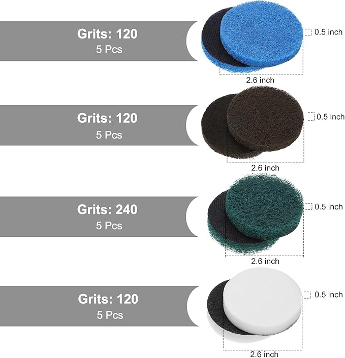 uxcell 16 Pcs 2.6 Inch Nylon Hoop Scrubbing Pad 120/240 Grits Scrubber Scouring Pads Hoop and Loop Surface Conditioning Drill Scuffing Disc, Green/Brown/Blue/White