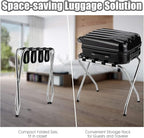 Tangkula Chrome Luggage Rack for Guest Room, No Assembly Required, Folding Metal Suitcase Stand with Nylon Belts, for Home Bedroom Guest Room Hotel, Luggage Rack, Silver (4)