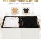 SOLEDI Luxury Double Laundry Hamper with Lid and Removable Bags, Large Hamper for Laundry, Laundry Basket 2 Sections, Collapsible Ditry Clothes Hamper for Bedroom, Laundry Room, Bathroom, Off-white