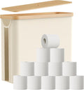 Toilet Paper Storage Basket with Bamboo Lid, Toilet Paper Holder with Storage, Free Standing Bathroom Storage Organizers with Non-Slip Bottom Beige, 1 Pack