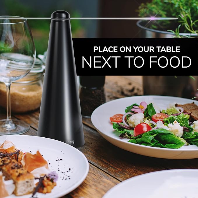 Fly Fans for Tables by Modern Lyfe - AA Battery & USB Powered - Fly Swatter Outdoor Camping Accessory Or for Food at Parties, Restaurants & Picnics, Bug Fan, Spinner Keeps Flies Away (2 Pack - Black)