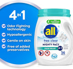 All Mighty Pacs Laundry Detergent Free Clear Odor Relief, Tub, 56 Count