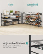SONGMICS Stackable Shoe Rack, 4 Tier Metal Shoes Rack Storage Shelf, Holds up to 20 Pairs, Adjustable Slanted Shelves Tower Organizer for Closet Entryway Small Spaces, Black ULMR107BD01