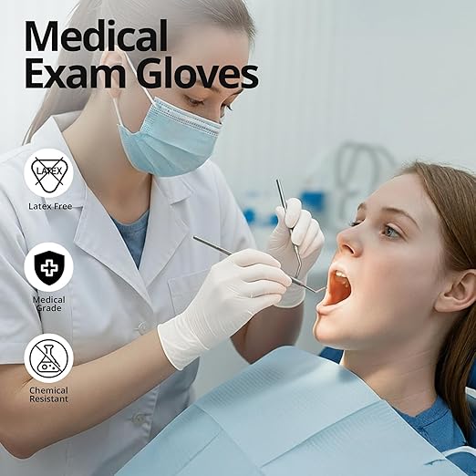 Disposable Nitrile Exam Gloves, 3-mil, Large, Box of 100, White Nitrile Gloves Disposable Latex Free for Medical, Cleaning, Cooking & Esthetician, Food-Safe, Powder-Free, Non-Sterile