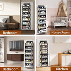 Over The Door Organizer with 6 Large Pockets, Over the Door Storage 12 Side Pockets, Hanging Door Organzier 44 lb Load Behind Door Storage Hanging Shelf for Closet Wall Bathroom Nursery, 6-Tier Black