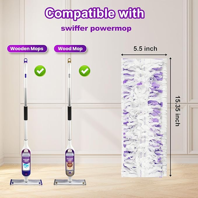48 Pack PowerMop Refills Pads for Swiffer PowerMop Multi-Surface Mops and PowerMop Wood Mops，Disposable mop Pads Replacement for Floor Cleaning.