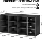 Garden 4 you Shoe Storage Bench, Cubby Shoe Rack with 12 Cubbies, 3-Tier Wood Shoe Rack Organizer, Shoe Organizer Cabinet for Entryway, Hallway, Closet and Garage, Black
