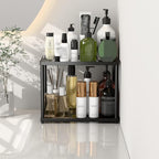 2 Tier Bathroom Counter Organizer, Rectangular Vanity Organizer Shelf, Skincare and Makeup Countertop Storage Rack for Kitchen, Bathroom, Bedroom, Black (Standard Version)