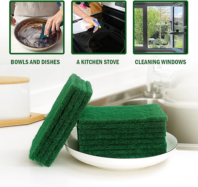 YoleShy 20 PCS Scouring Pad, Dish Scrubber Scouring Pads, 4.5 x 6 inch Green Reusable Household Scrub Pads for Dishes, Kitchen Scrubbers & Metal Grills