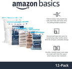 Amazon Basics Vacuum Storage Bags with Hand Pump for Travel, Space Saving Compression Bags for Clothes and Blankets, Clear, 12 Pack (3 Small, 3 Medium, 3 Large & 3 Jumbo)