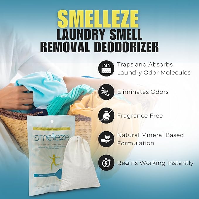 SMELLEZE Reusable Laundry Smell Removal Deodorizer Pouch: Removes Clothing Stink Without Scents