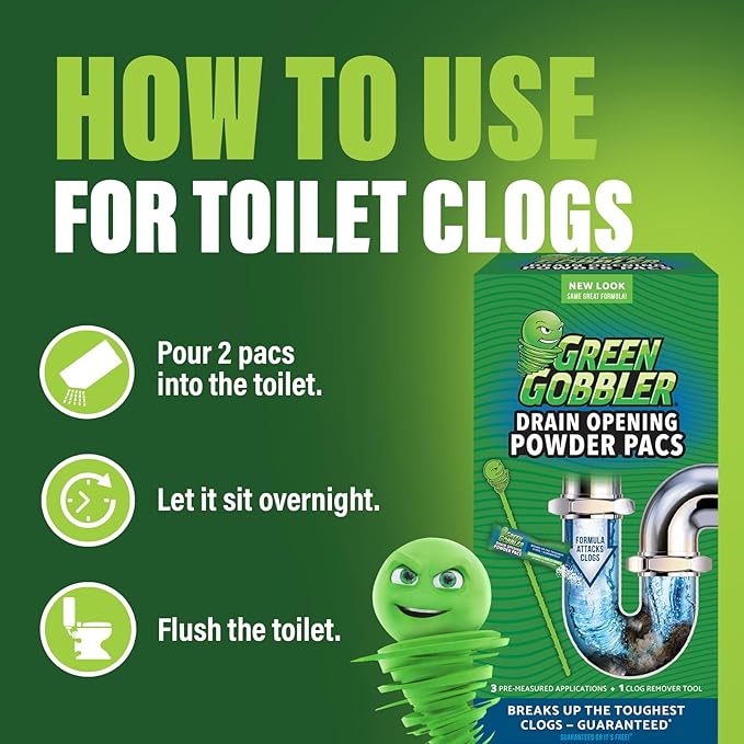 Green Gobbler Drain Clog Remover & Drain Cleaner Powder (5 Pacs & 5 Tools)