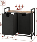 Kitstorack Laundry Basket Organizer, Laundry Hamper with Shelf & 2 Pull-Out Removable Bags, Dirty Clothes Hamper Organizer for Laundry Room Bathroom and Dorm, 2 x 11.8 gallons (44.5L)
