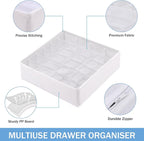 Foldable Storage Cubes Drawer Underwear Organizer Dividers， under Cabinet Organizer 24-Cell Fabric Storage Boxes for Lingerie,Socks,Ties （White）